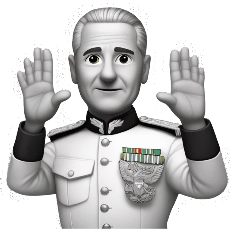 general peron raising both hands, black and white emoji