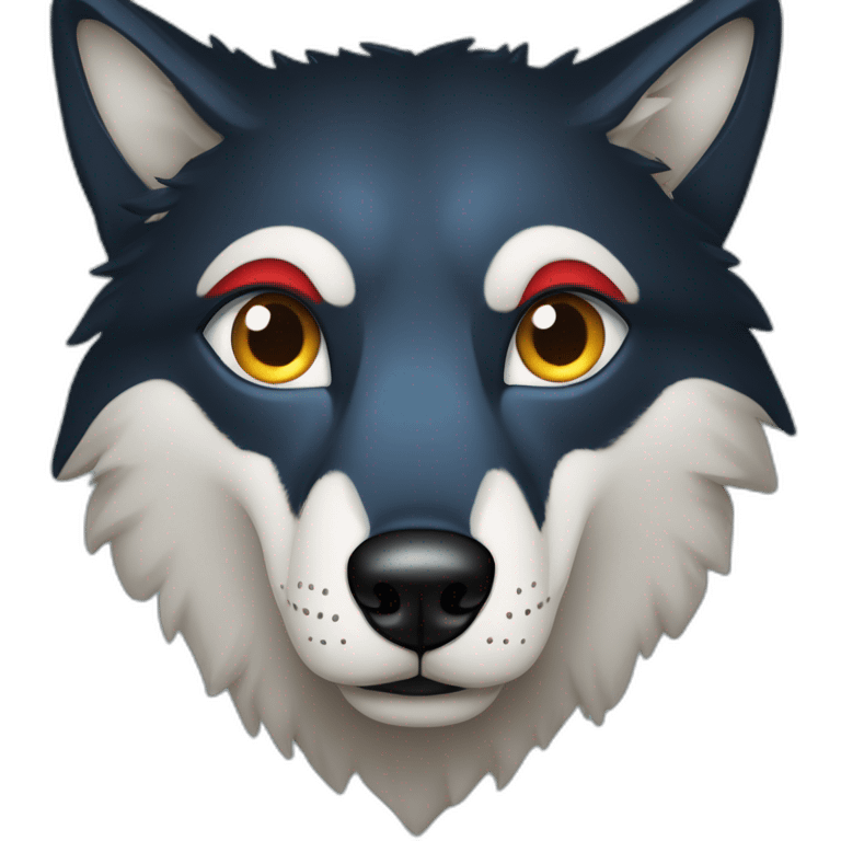 loup noir qui souri avec un oeil bleu et un oeil rouge emoji