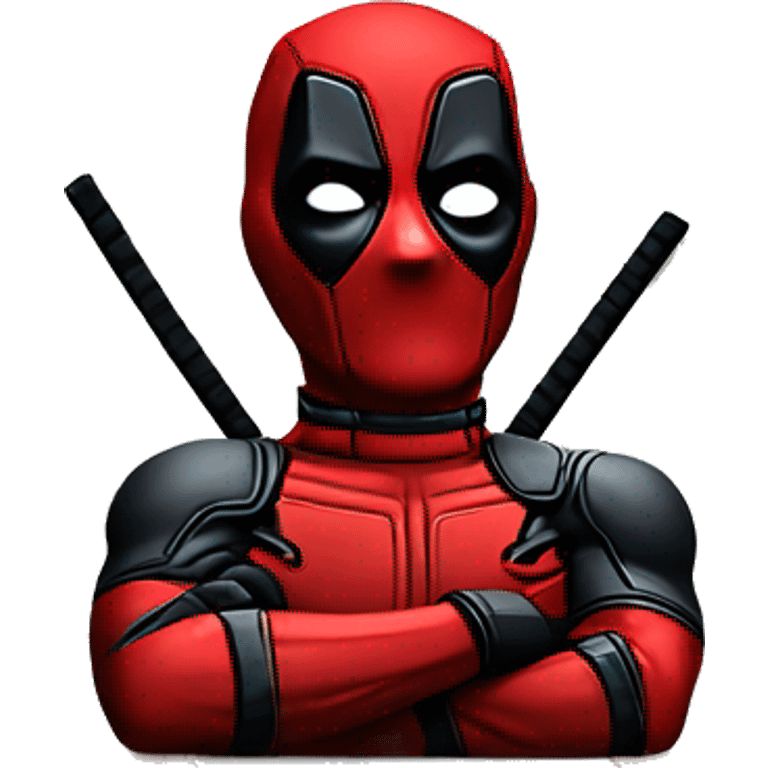 Cute Deadpool sitting at a desk, front view emoji