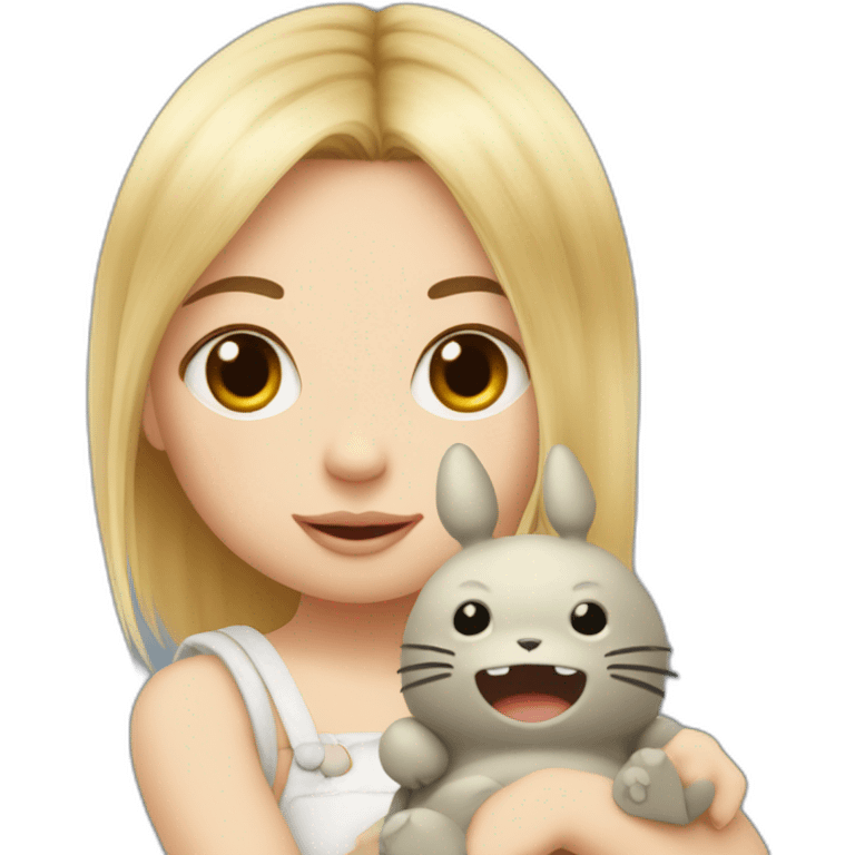 bébé fille blonde avec une peluche Totoro  emoji