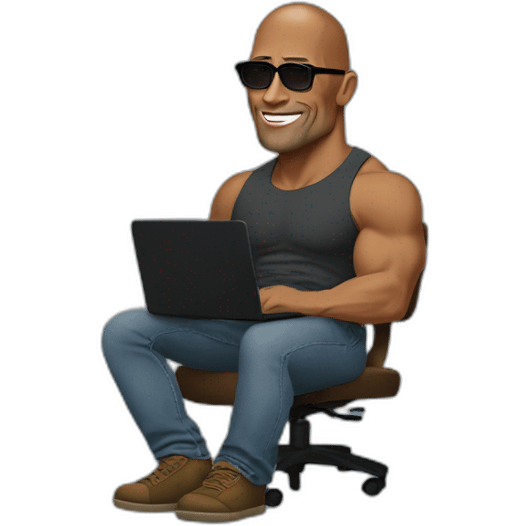 Dwayne Johnson sitting with lap-top emoji