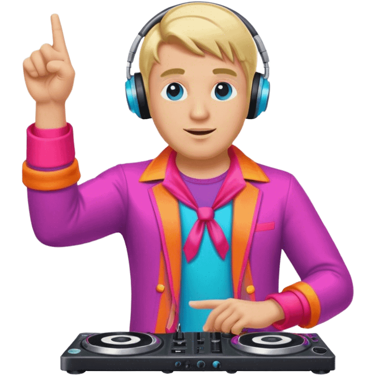 blond big man dj in colorful outfit pointing left emoji