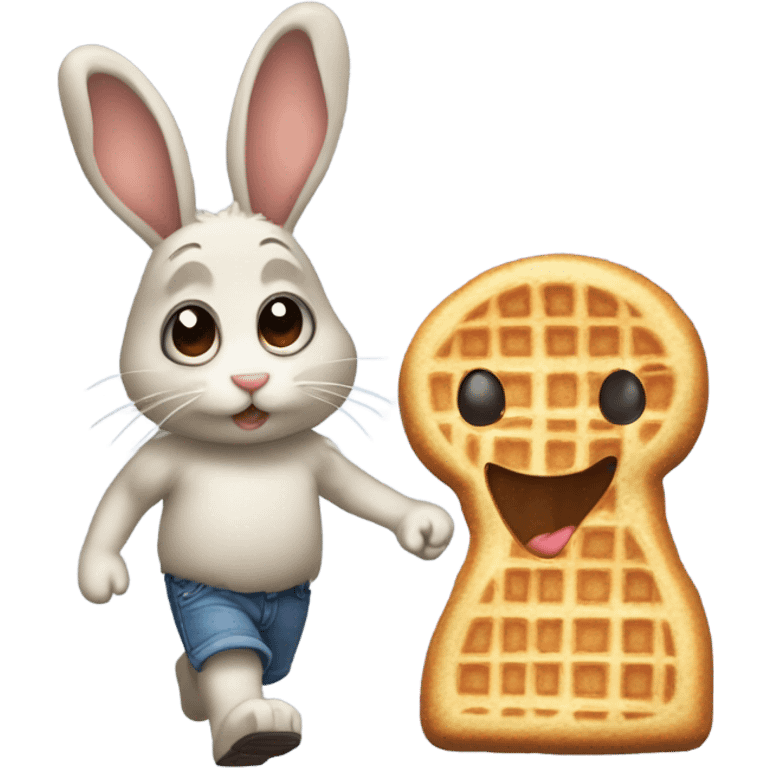 Waffle walking a rabbit emoji