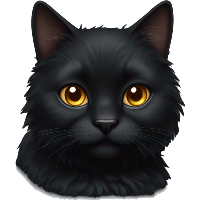 black fluffy cat with brown eyes  emoji