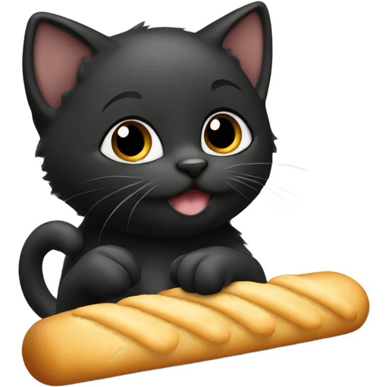 Black kitten eating an Italian breadstick  emoji