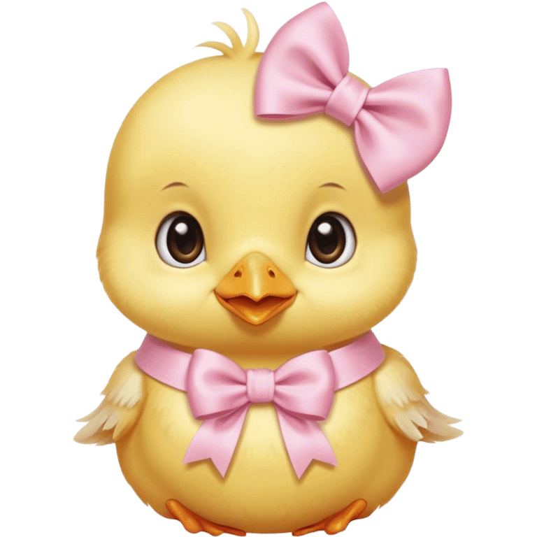 CuteBaby chick with light pink bow around neck emoji