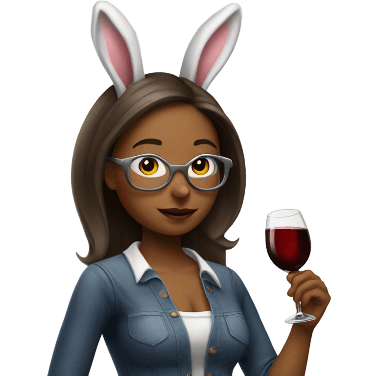 Woman Bunny drinking red wine emoji