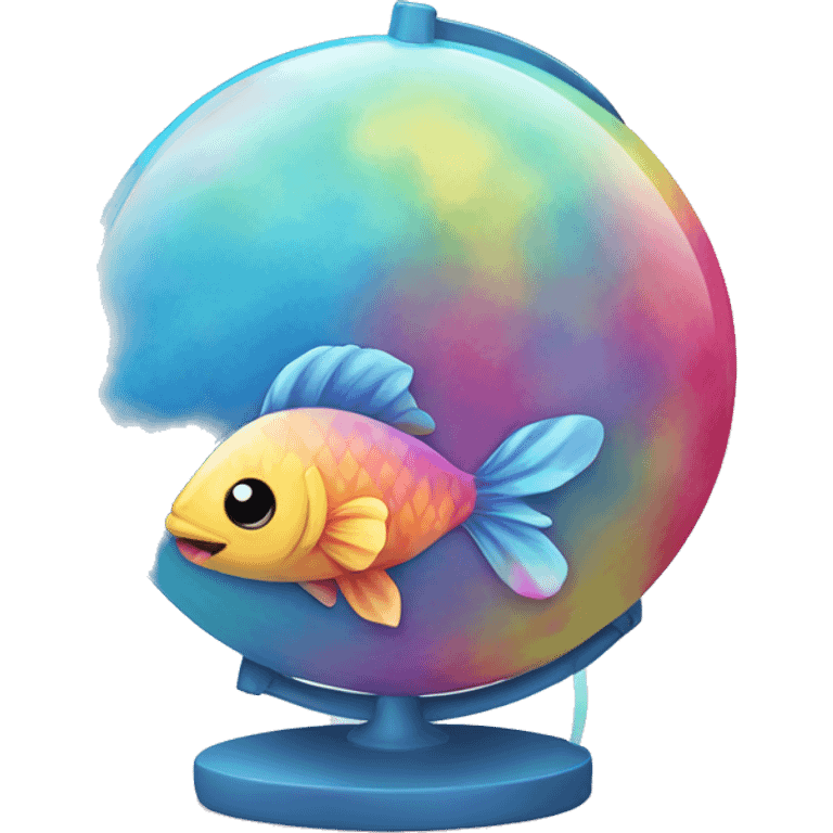 Kawaii colorful baby fish in a tie dye globe emoji