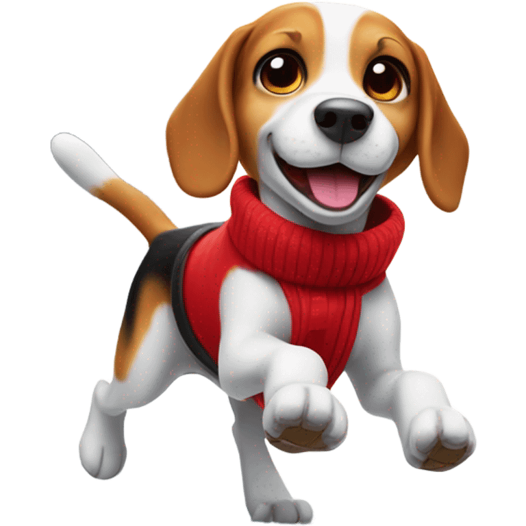 Beagle with red winter clothes and snowball fight emoji