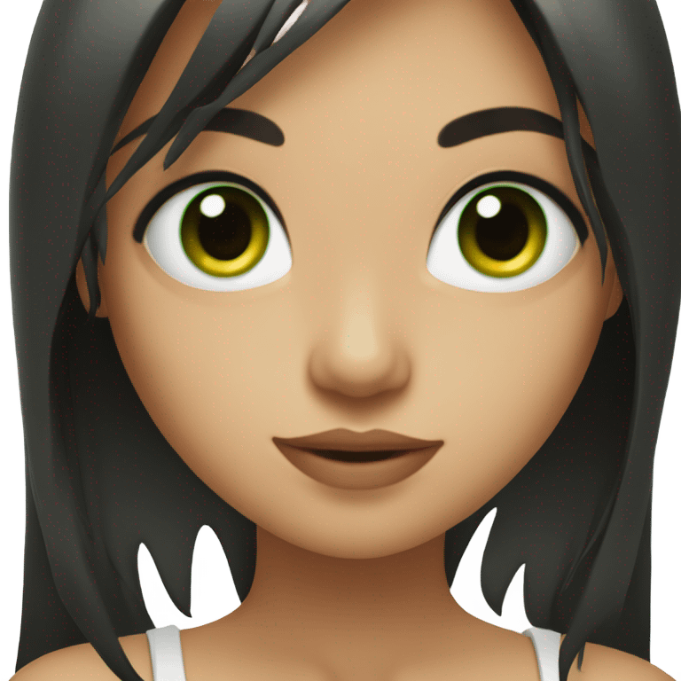 Woman Long dark hair with bangs and green Eyes - in a cute pose emoji