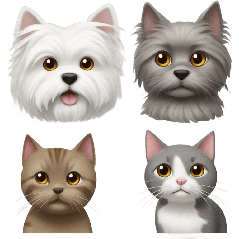 West Highland white terrier with brown cat and grey cat emoji