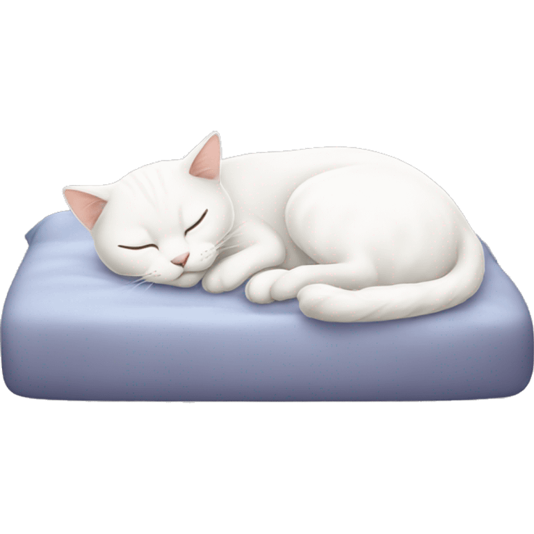 White cat that is sleeping on a bed emoji