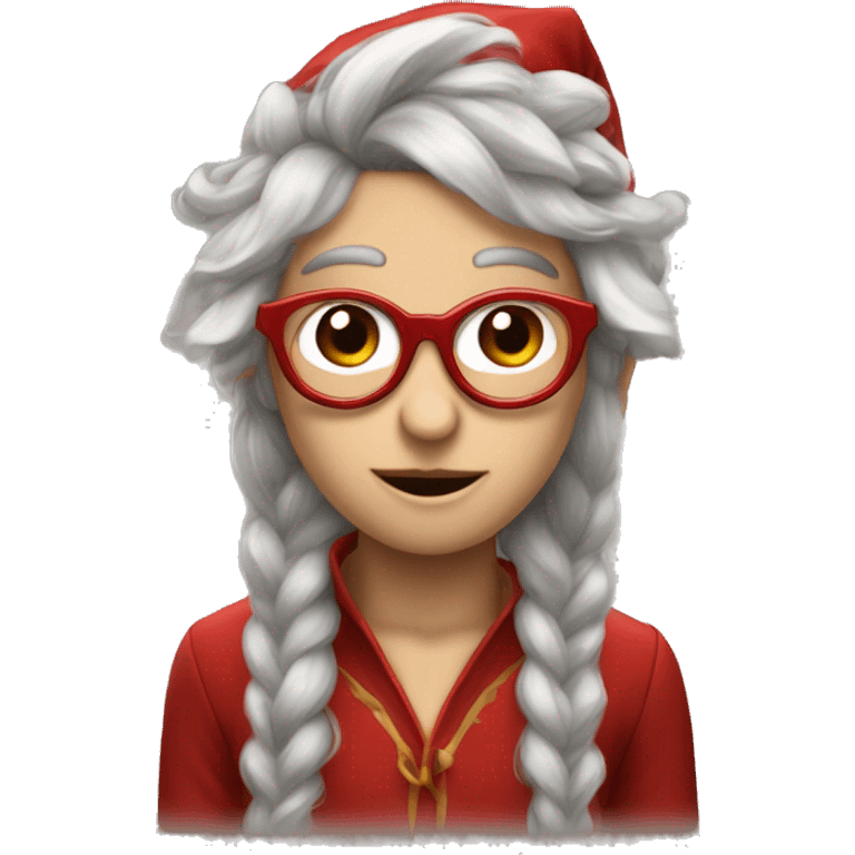 une elfe au cheveux rouge avec des lunettes qui pleure emoji