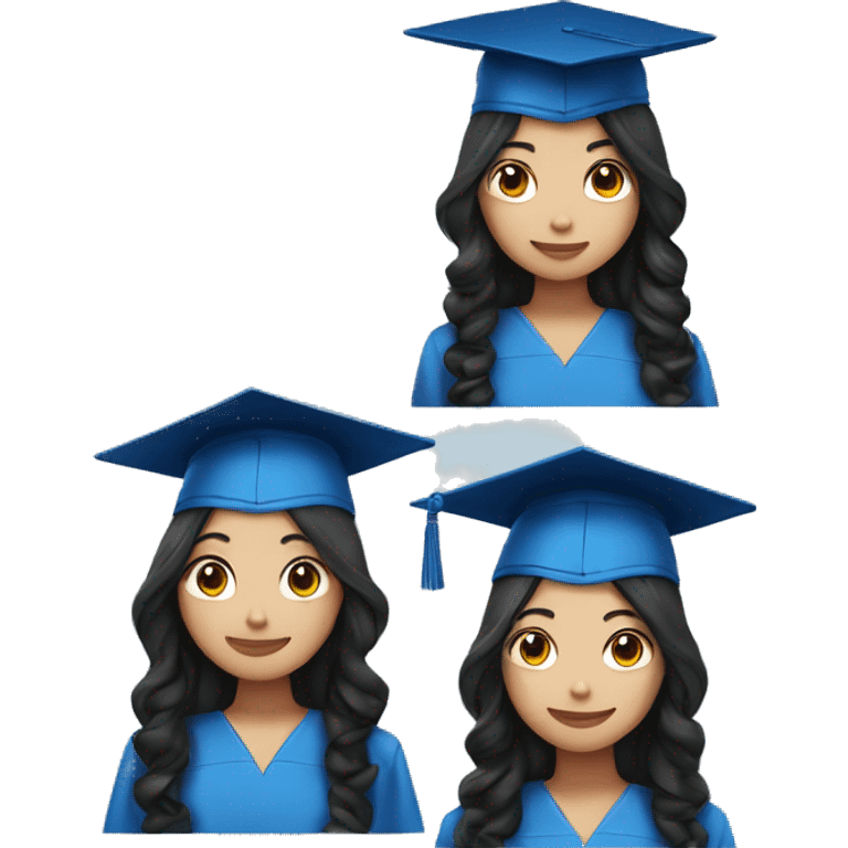 asian girl wearing blue graduation cap with long curly black hair emoji