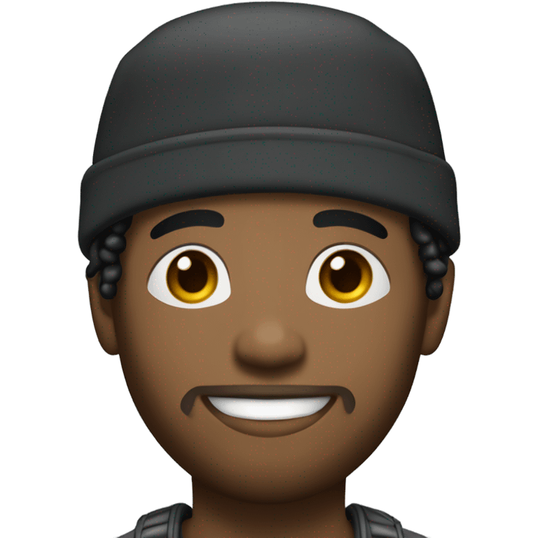 A young African-American male with medium-length, thick dreadlocks, a trimmed goatee, and sharp facial features. He has a slim but toned build, a friendly smile, and is wearing a backward cap. emoji