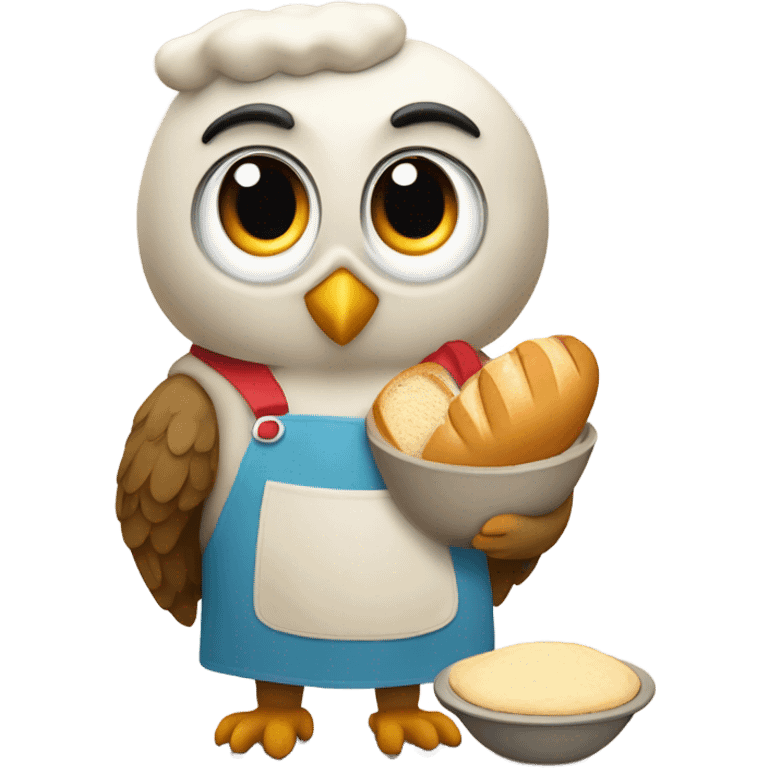 owl with apron baking bread emoji