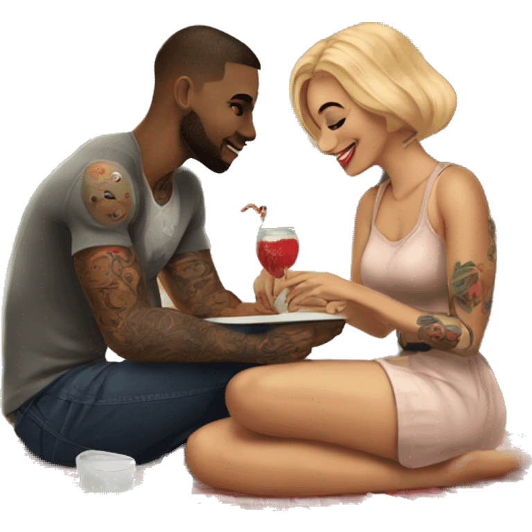 Romantic picnic date for beautiful tattooed couple emoji