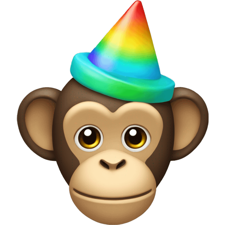 Cyan monkey with rainbow party hat emoji