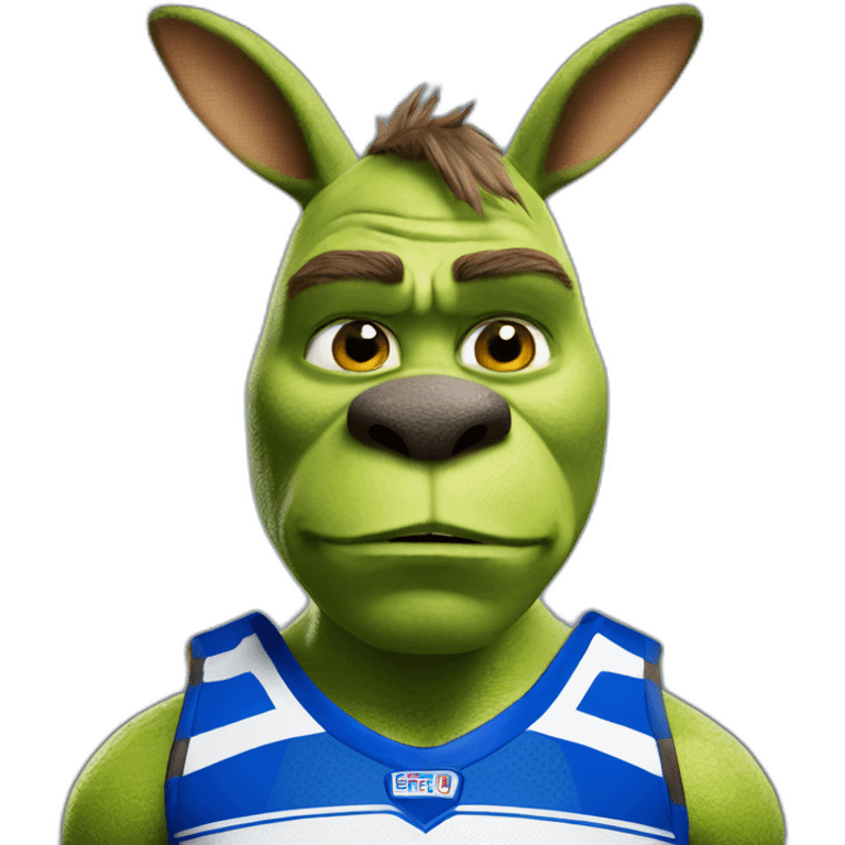 shrek wearing a north melbourne kangaroos AFL jersey emoji