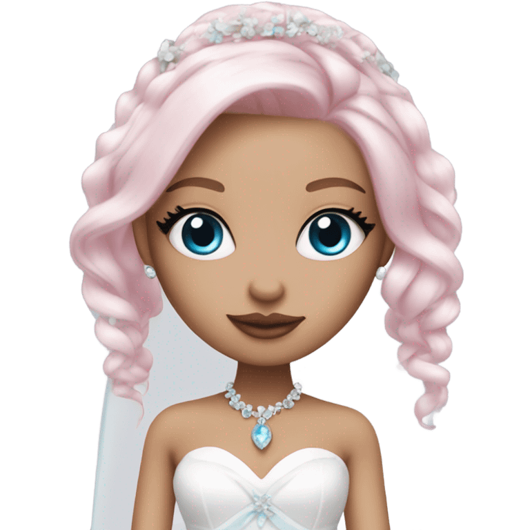 Bratz, bride, pink hair, white skin, blue almond cat eyes emoji