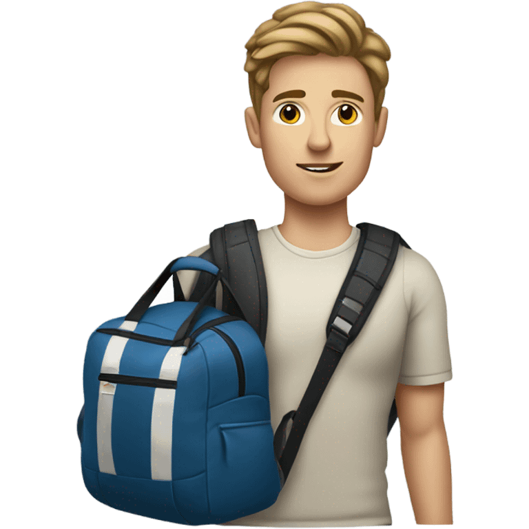 white skin young guy with sport bag in his right hand emoji