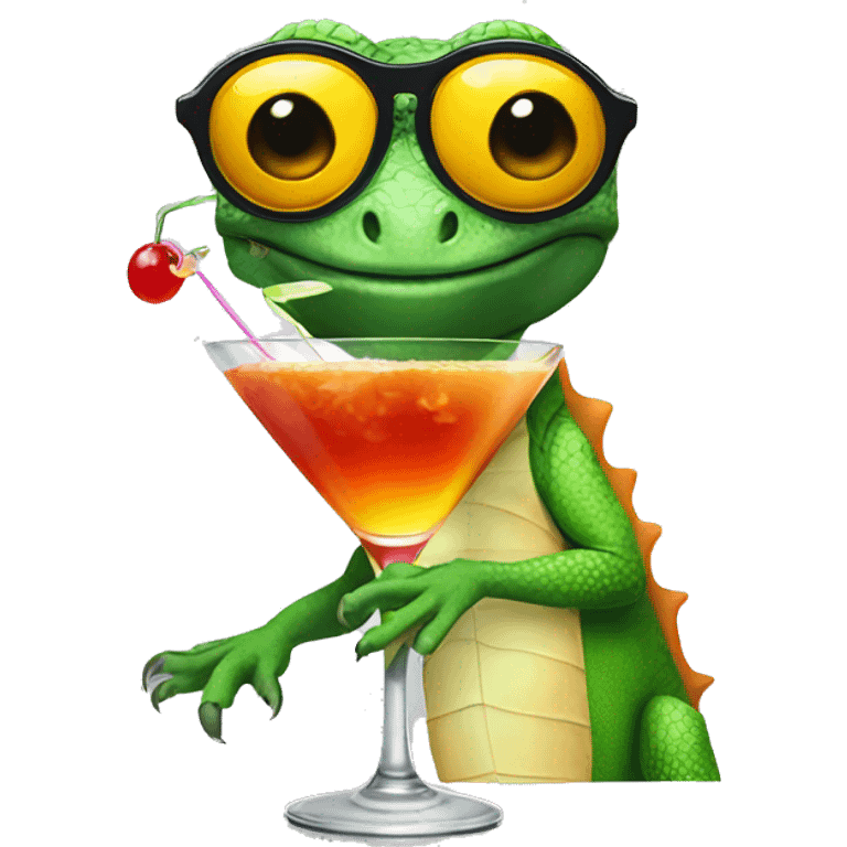 lizard wearing sunglasses holding cocktail emoji