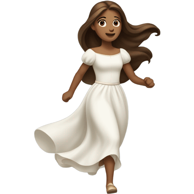 a princess with brown long brown straight hair running in a white dress emoji