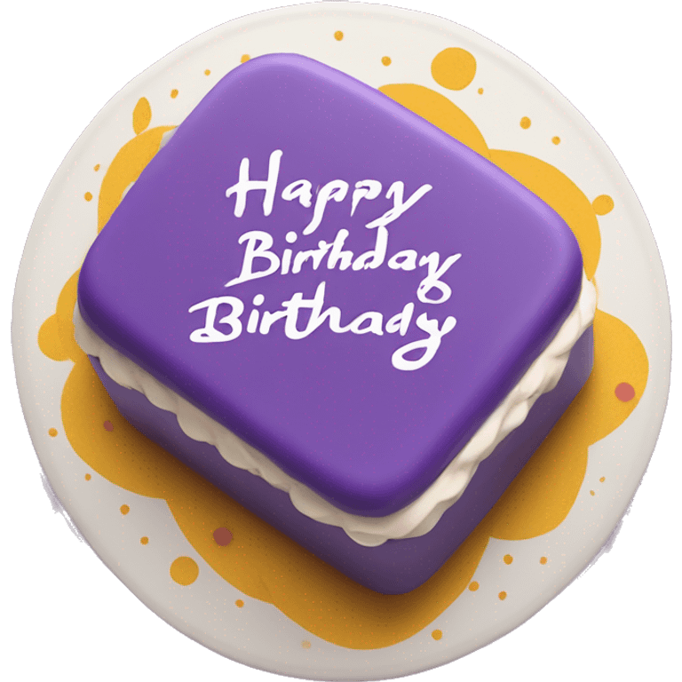 Purple Colored bento birthday with frosting and written on the cake "happy birthday in calligraphy  emoji