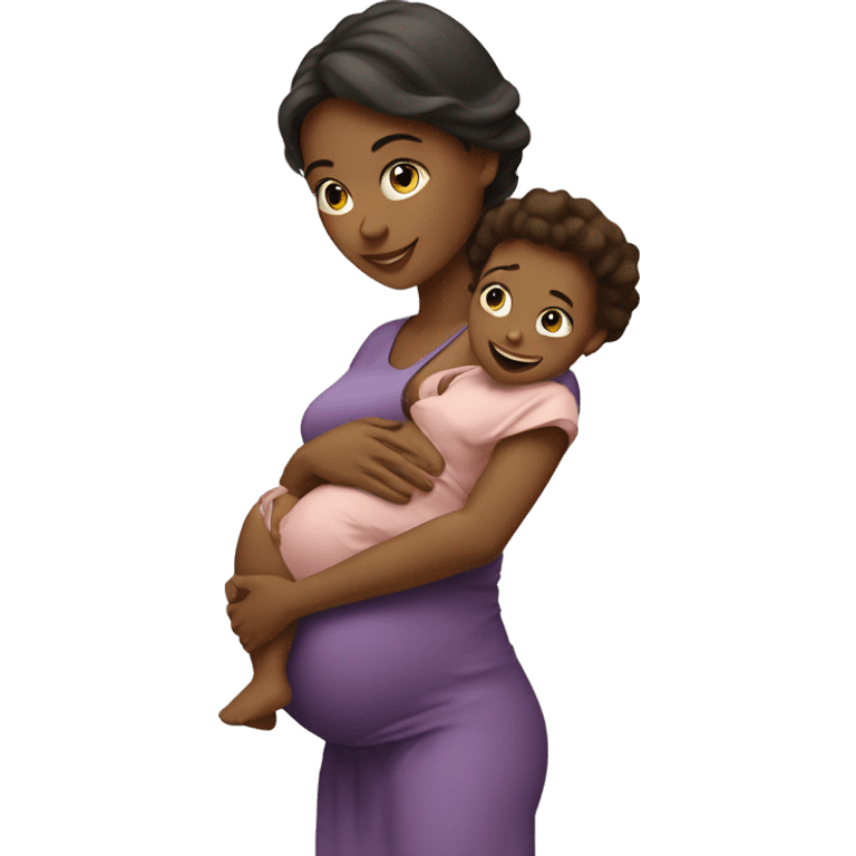 A girl with a small child in her arms, after the maternity hospital. emoji