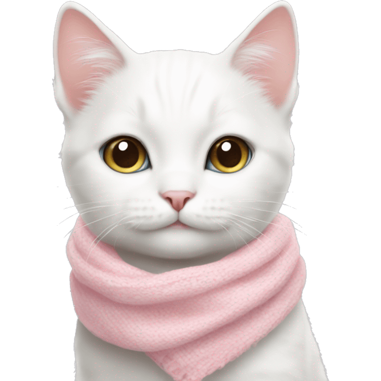 cute white cat wearing a baby pink scarf emoji