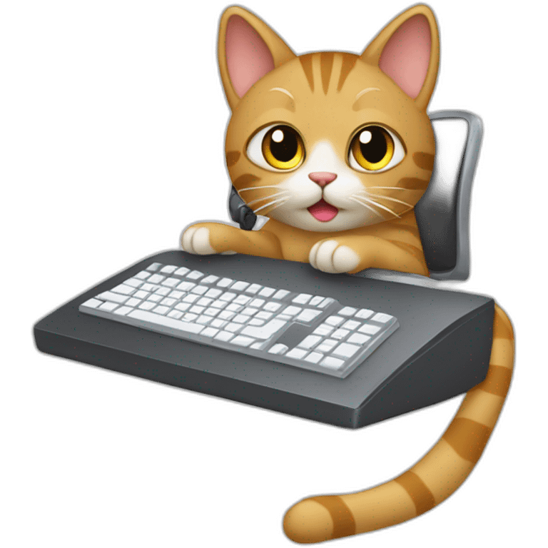 cat using desktop computer emoji