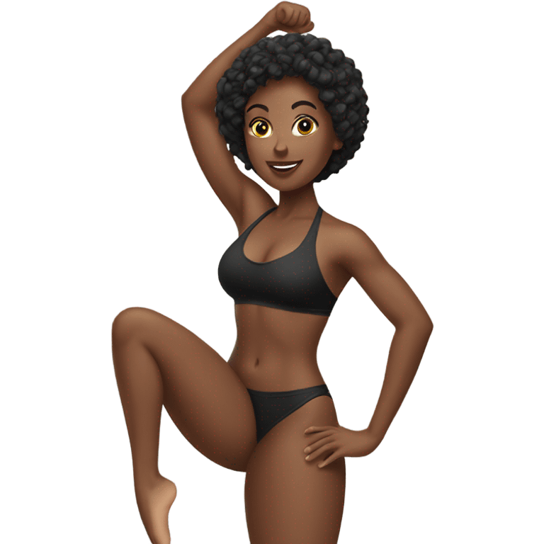 1 short hair Black woman in a bikini stretching. emoji