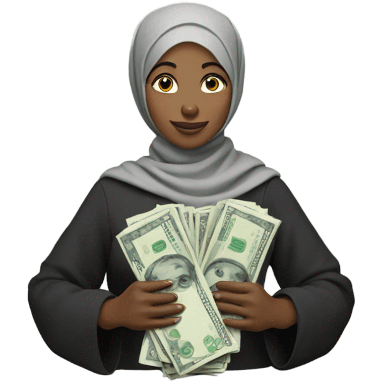 a black hijabi holding money  emoji