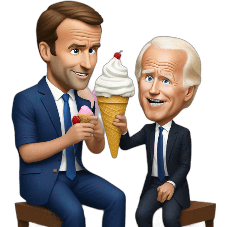 Emmanuel Macron eats a Joe Biden ice-cream emoji