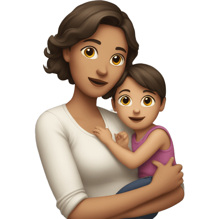 brunette girl with a small child in her arms emoji