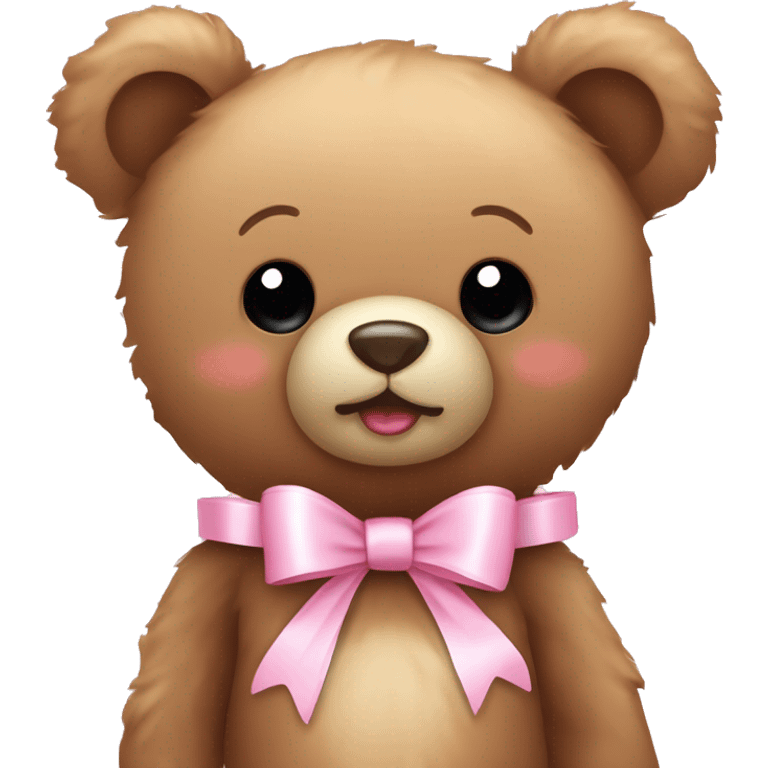 teddy bear with baby pink ribbon bows emoji