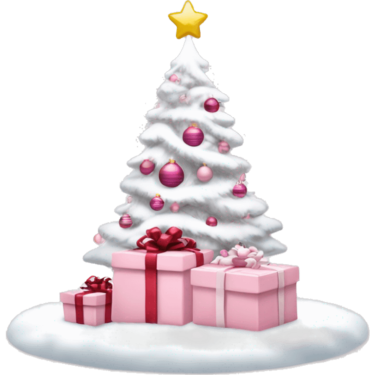 Light pink Christmas gifts under a white Christmas tree  emoji