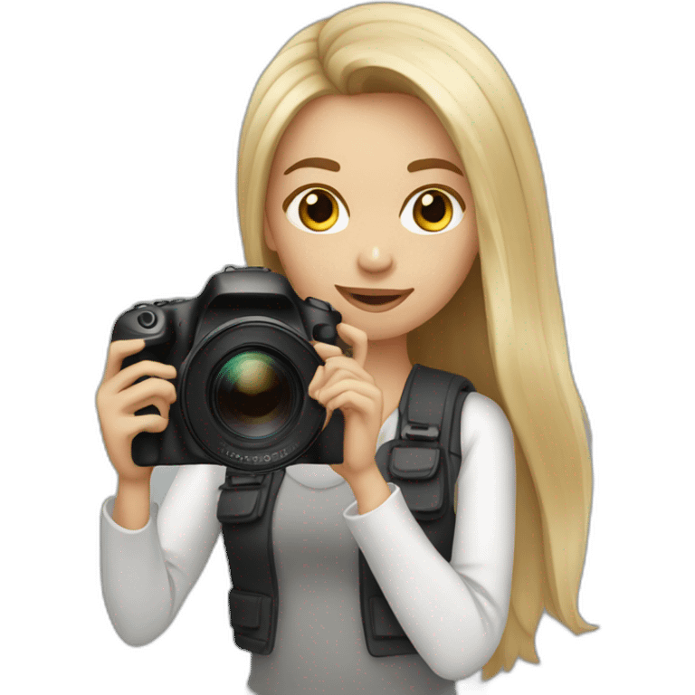 Female photographer taking a picture light skinned long hair emoji