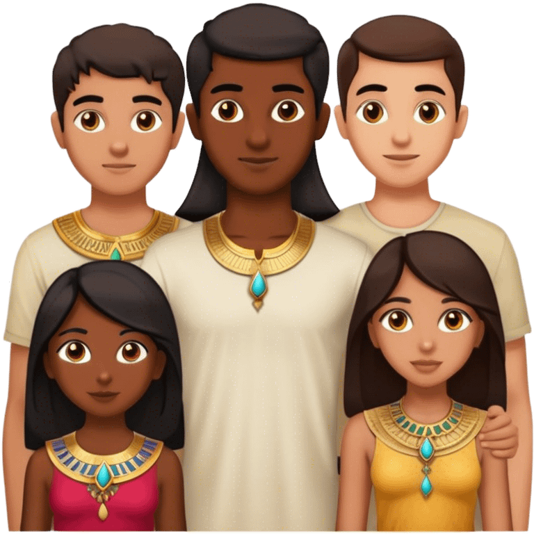 5 bestfriends, 1 Egyptian man, 1 indian girl 1 persian girl 1 moroccan boy 1 black boy emoji