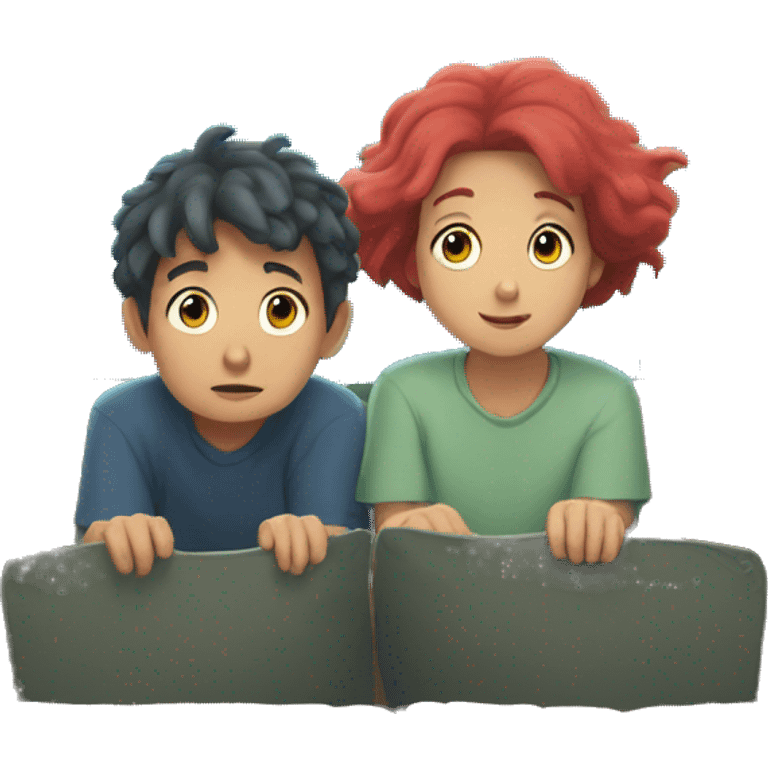 cute couple watching film ponyo underwater emoji