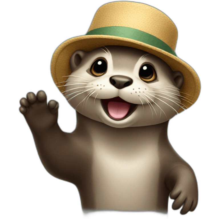 otter with a hat on waving hi emoji