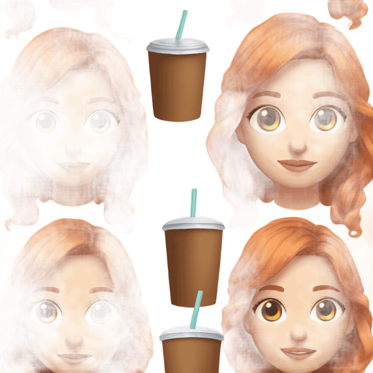 Beautiful fair skin long orange red hair girl brown eyes fair skin girly beautiful drinking straw iced ice coffee clean white beautiful emoji