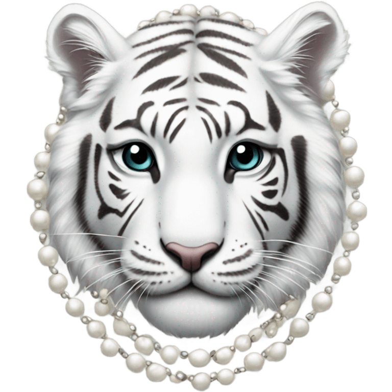 Young white tiger wearing pearls emoji