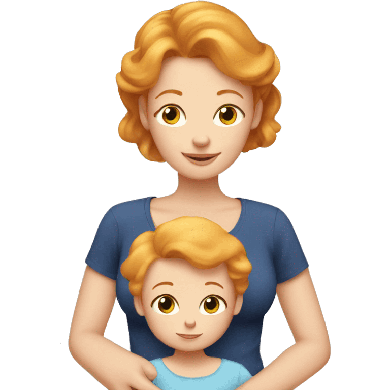 Ginger hair mom cuddle with blonde hair toddler Girl  emoji