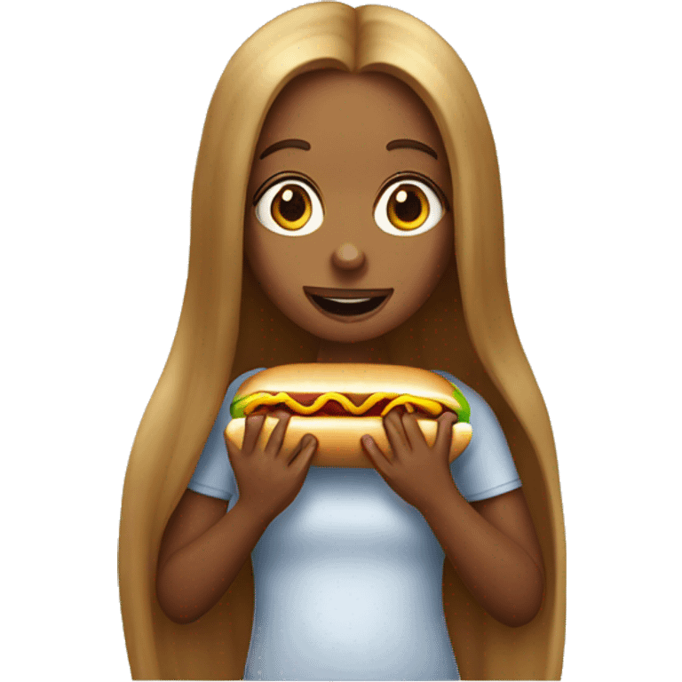 Long hair girl eating hotdog emoji