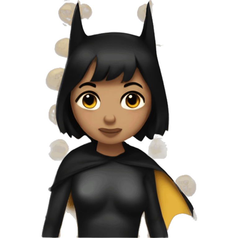 A girl with with black hair kissing batman emoji