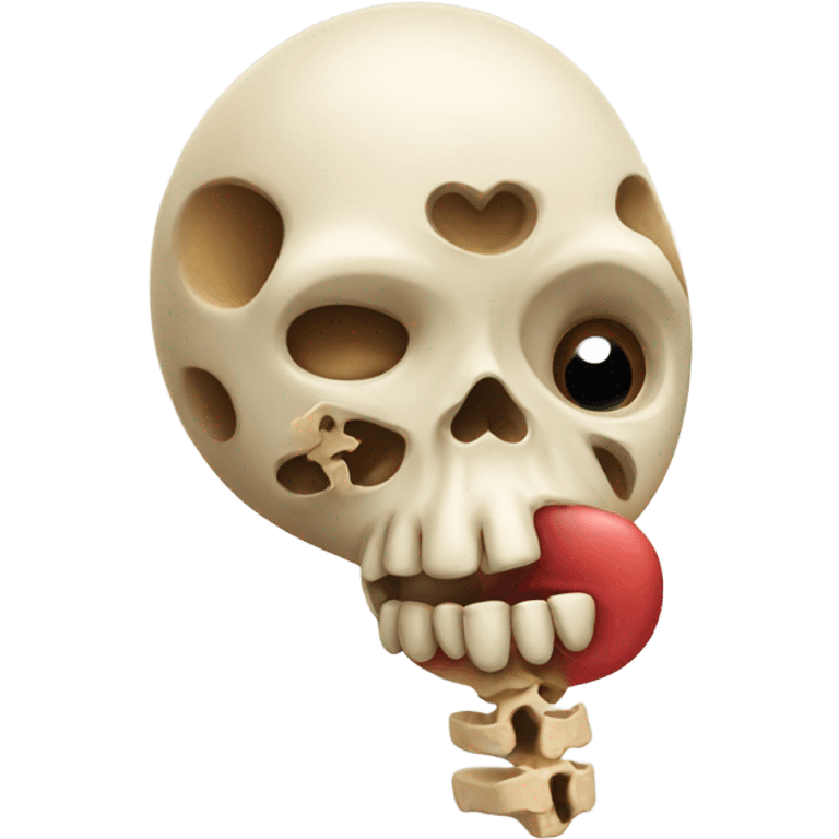 Kissing emoji with a bone in its mouth emoji