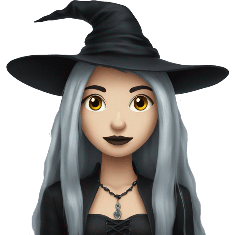 goth witch, long hair, cute, witch hat emoji