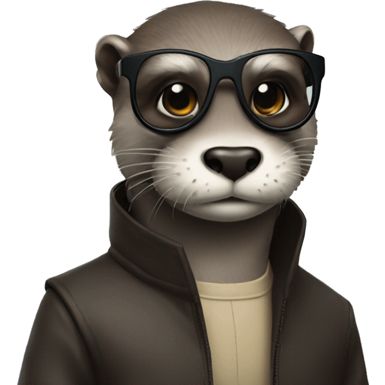 Otter wearing neo from matrix outfit and glasses emoji