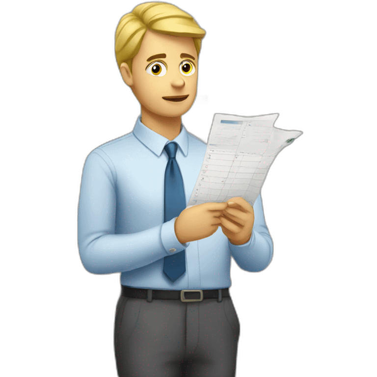 pensive business man checking balance sheets emoji